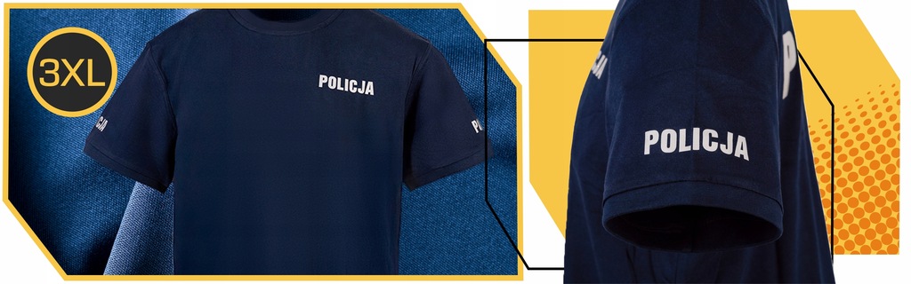 Koszulka T Shirt Policja 100% Bawełna Granatowa Odblaskowa Tshirt Rozmiar 3XL